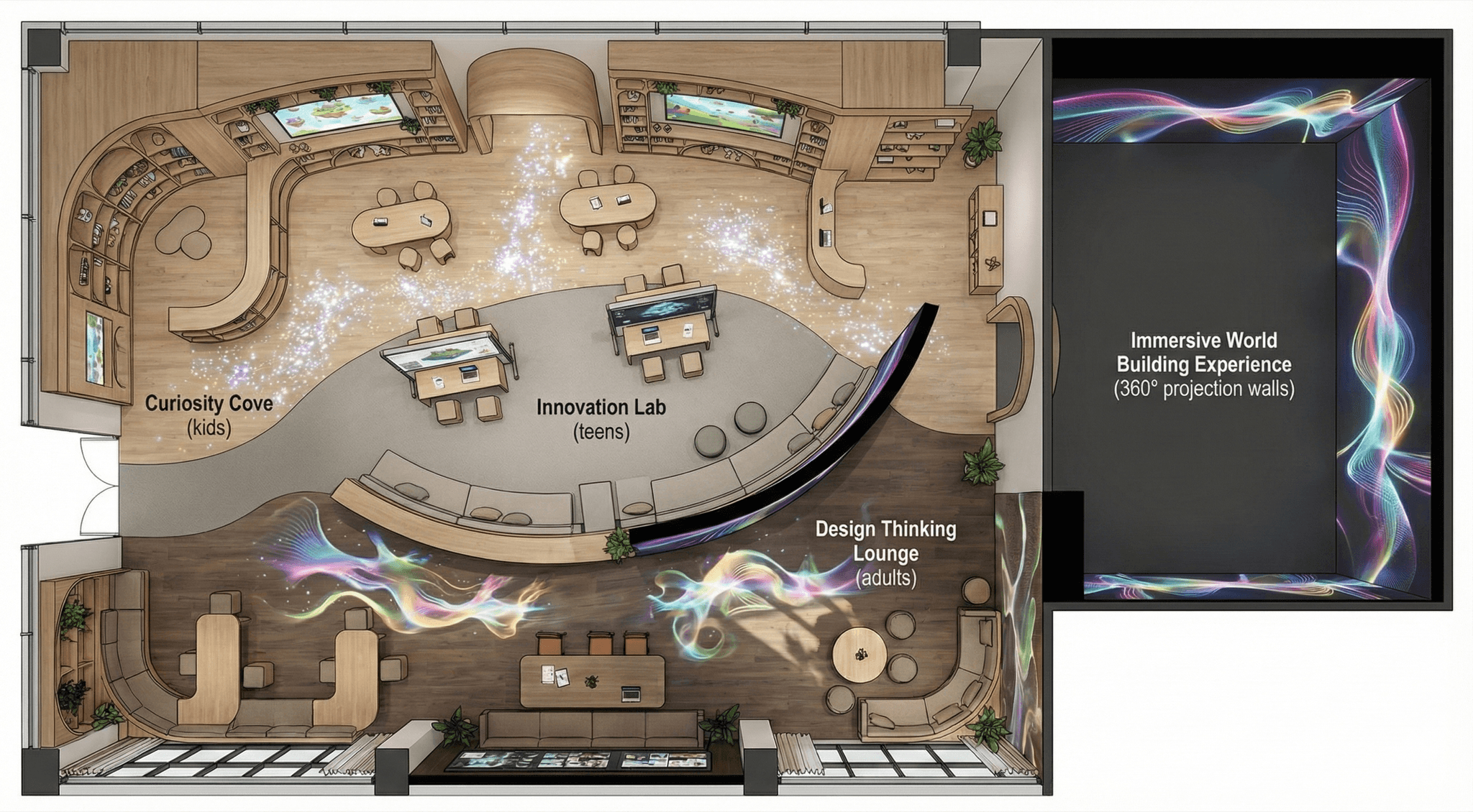 Immersive AI-generated world environment at Luminary