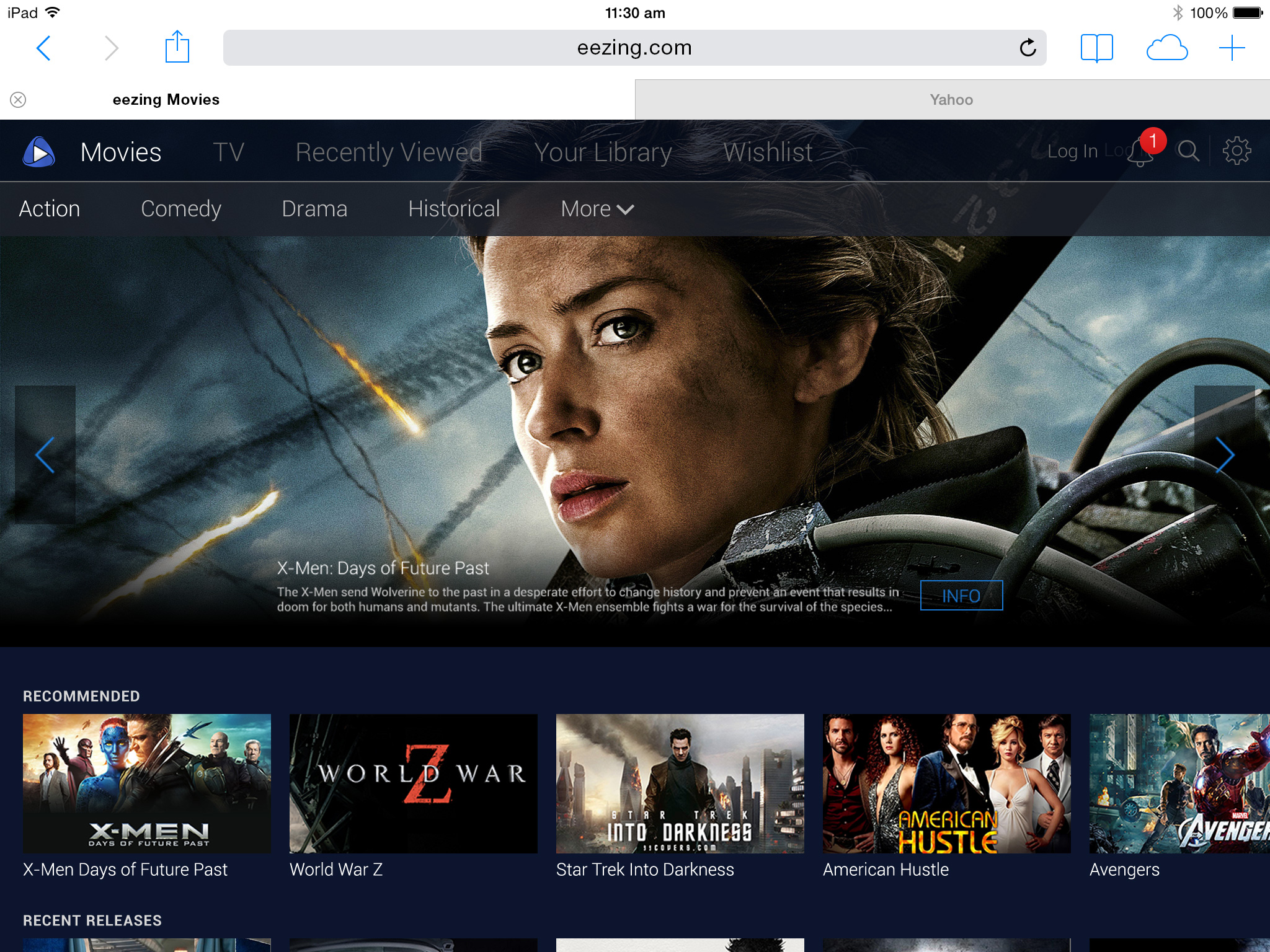 GoDigital eezing Movies tablet application interface