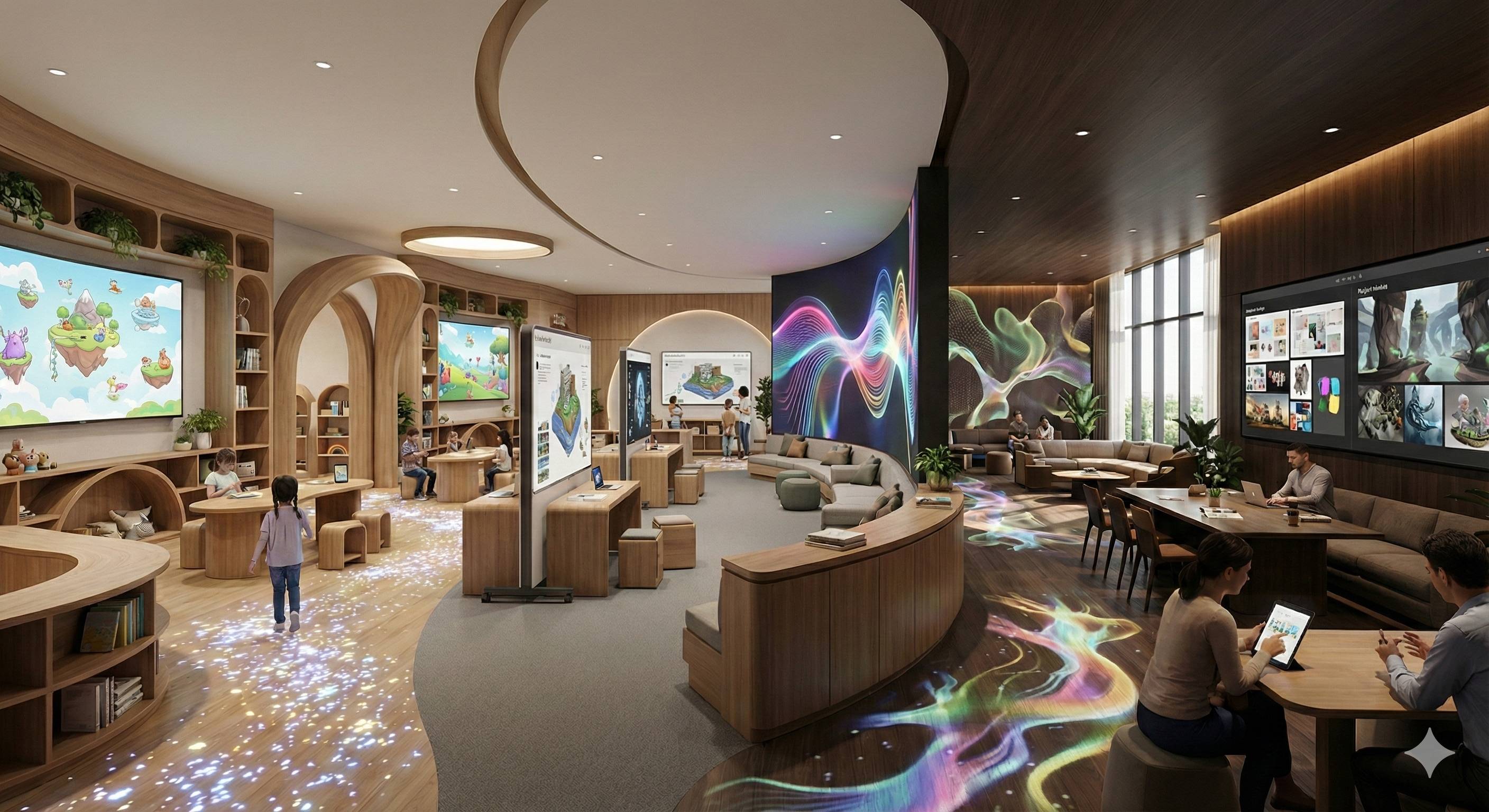 Luminary's physical creative studio with multiple learning zones