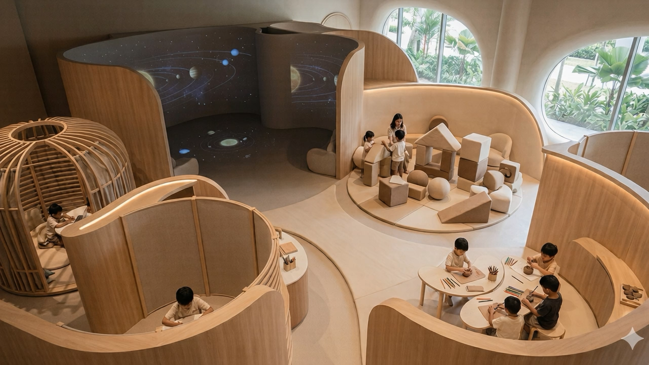 Overhead view of children in Luminary's enrichment center